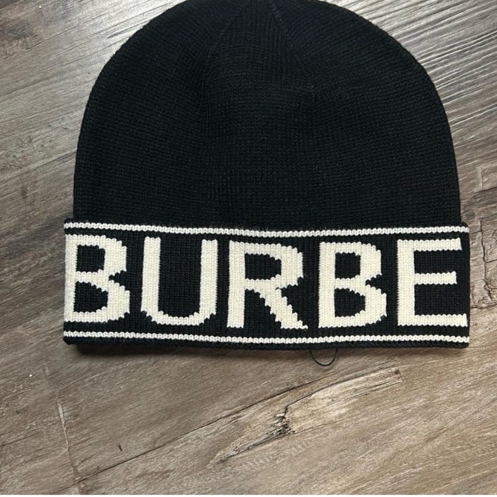 Burberry Black and White Knit Beanie